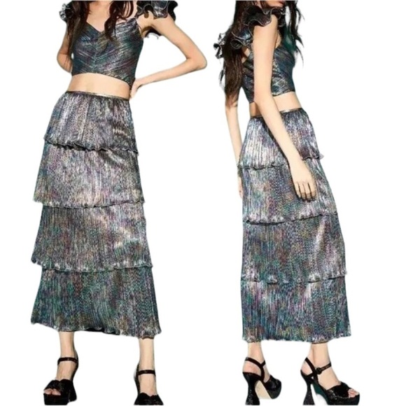 New! Set! Saylor x free people Gianna Top and Skirt metallic 18658 - Picture 1 of 16